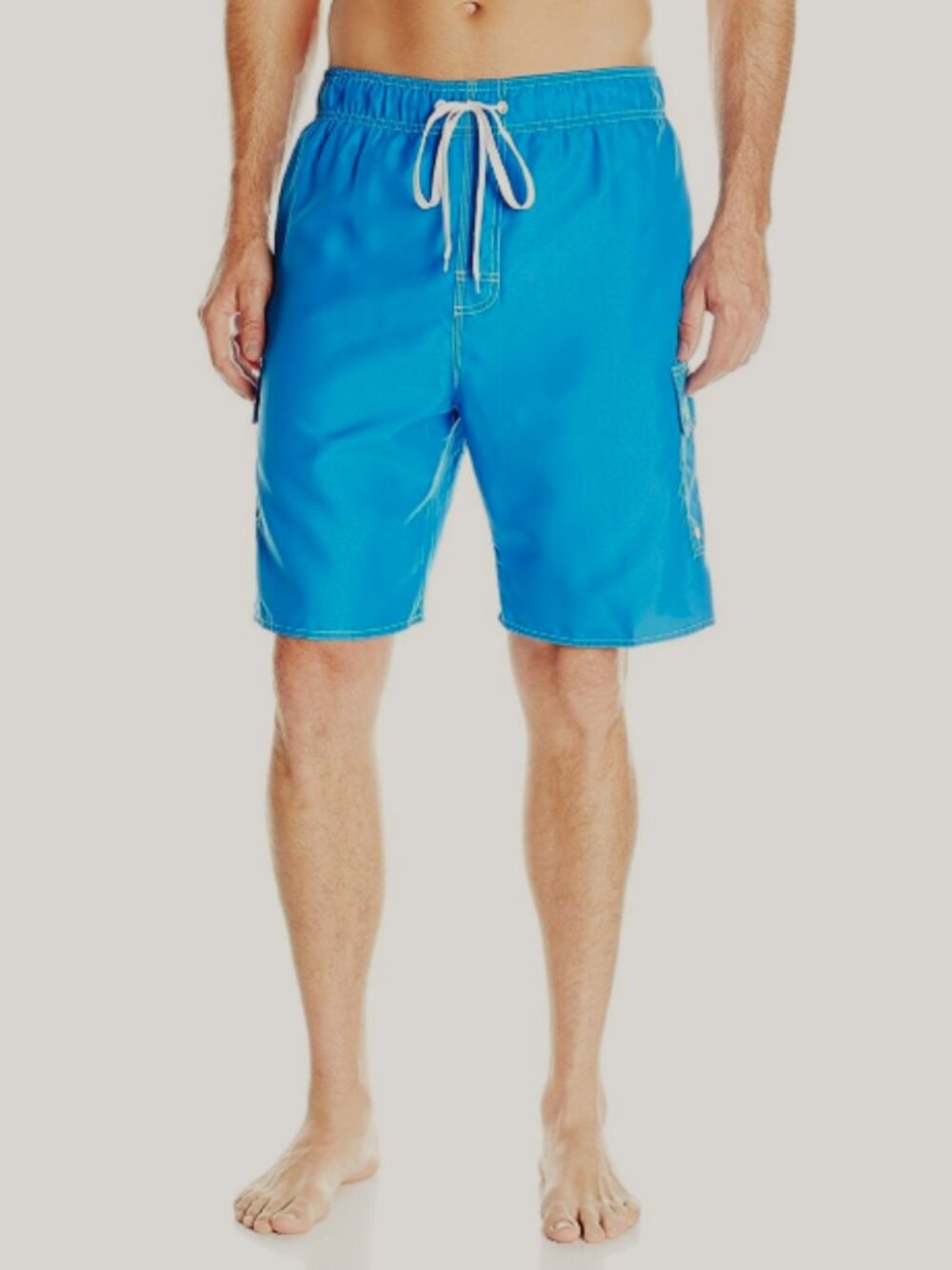 NEW LAGUNA Men's Turquoise w/ White Side Stripes E-Boardshorts/Swim Trunks, Med.